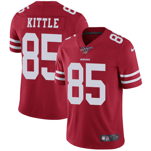 Men's San Francisco 49ers 100th #85 George Kittle Red Vapor Untouchable Limited Stitched NFL Jersey